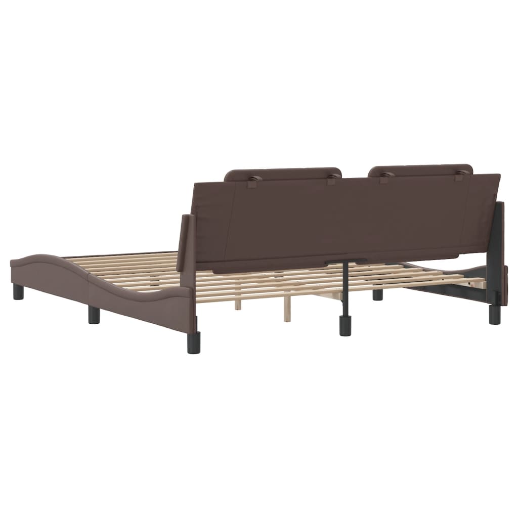 Bed frame with brown headboard 180x200 cm in imitation leather