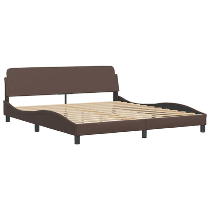 Bed frame with brown headboard 180x200 cm in imitation leather