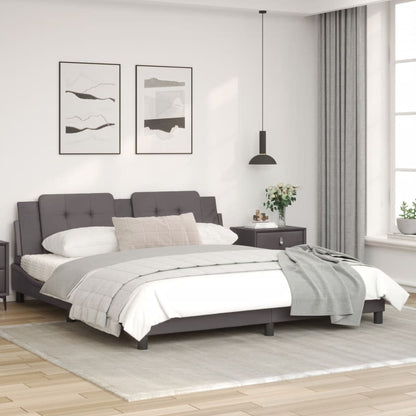 Bed frame with gray headboard 180x200 cm in imitation leather