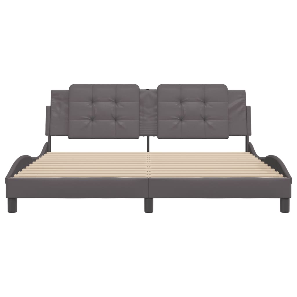 Bed frame with gray headboard 180x200 cm in imitation leather