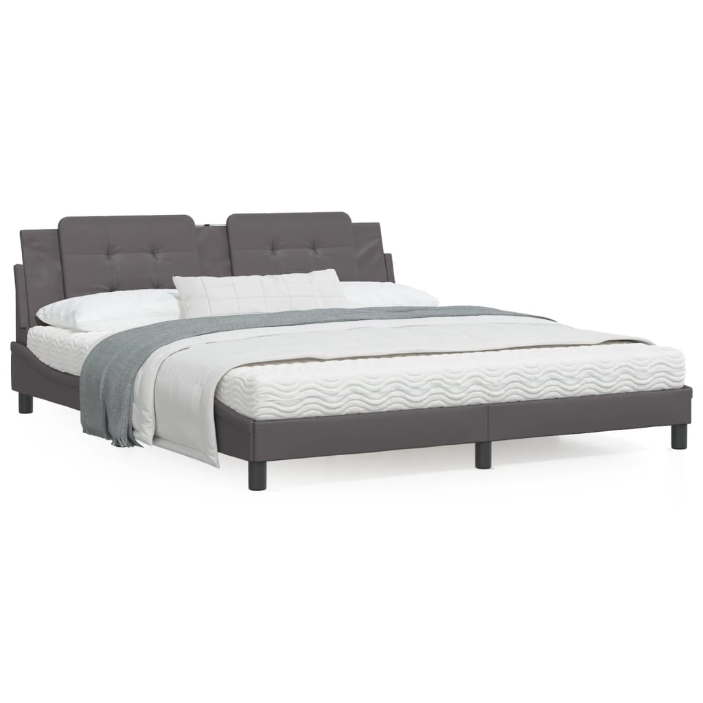 Bed frame with gray headboard 180x200 cm in imitation leather