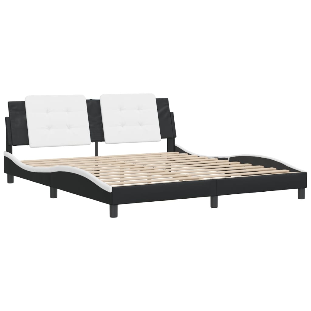 Bed frame with black and white headboard 180x200 cm in imitation leather