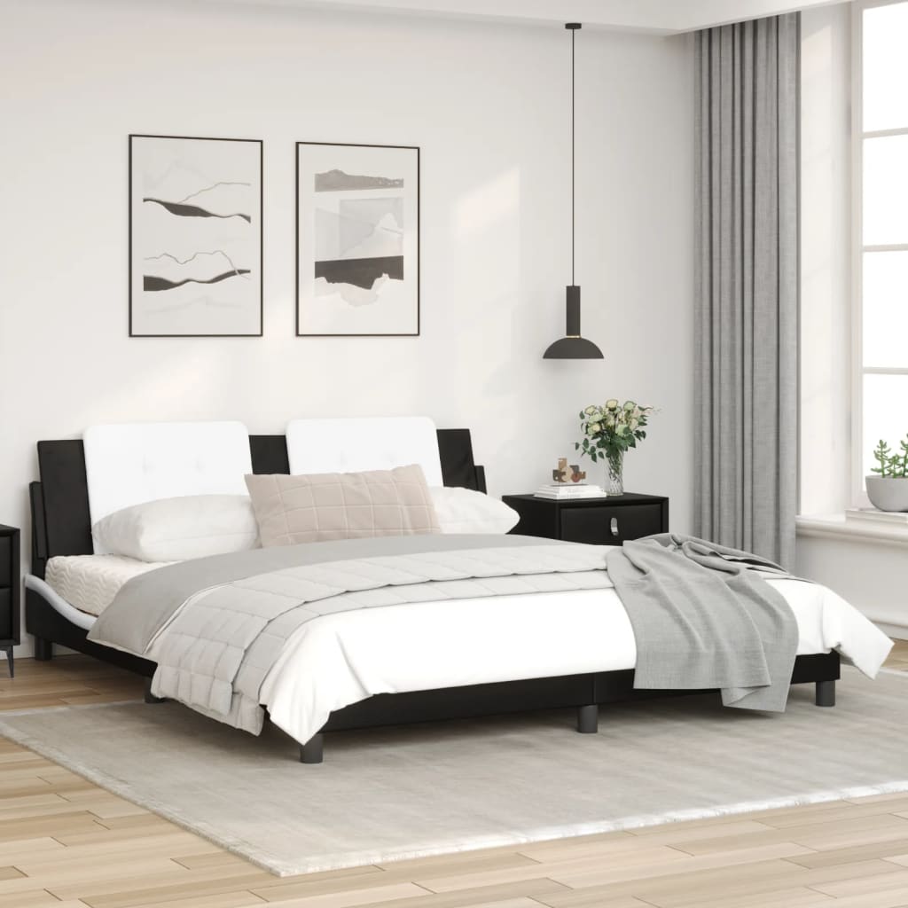 Bed frame with black and white headboard 180x200 cm in imitation leather