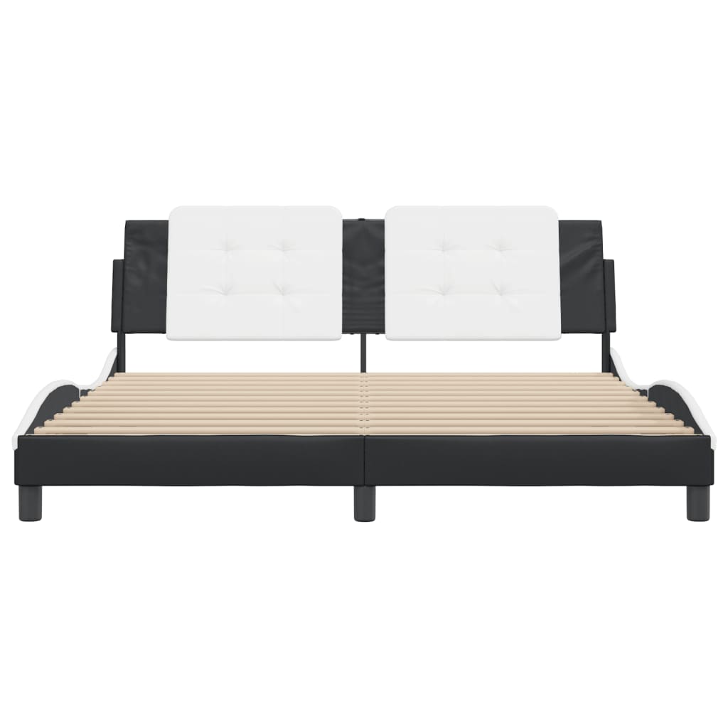 Bed frame with black and white headboard 180x200 cm in imitation leather