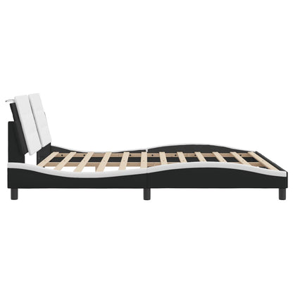 Bed frame with black and white headboard 180x200 cm in imitation leather