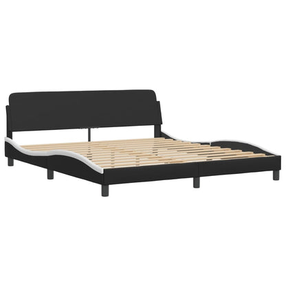 Bed frame with black and white headboard 180x200 cm in imitation leather