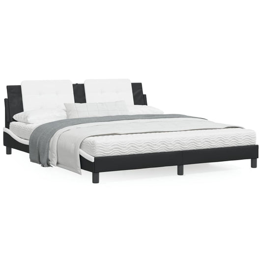 Bed frame with black and white headboard 180x200 cm in imitation leather