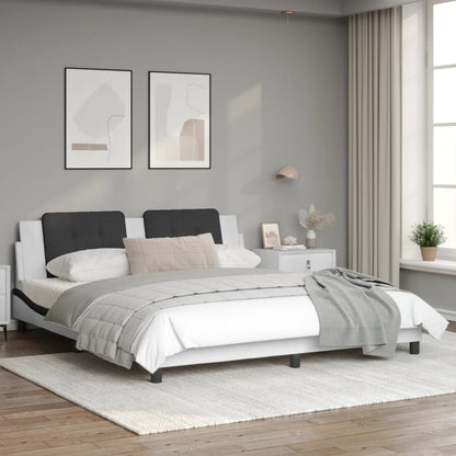 Bed frame with black and white headboard 180x200 cm in imitation leather