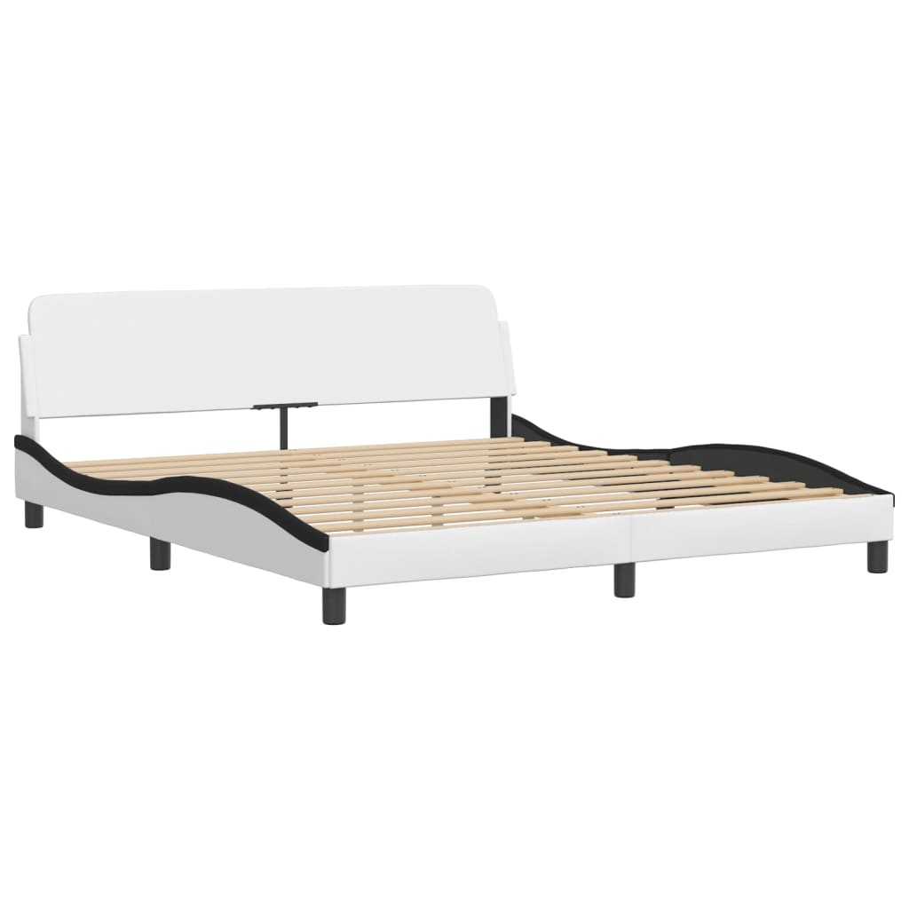 Bed frame with black and white headboard 180x200 cm in imitation leather