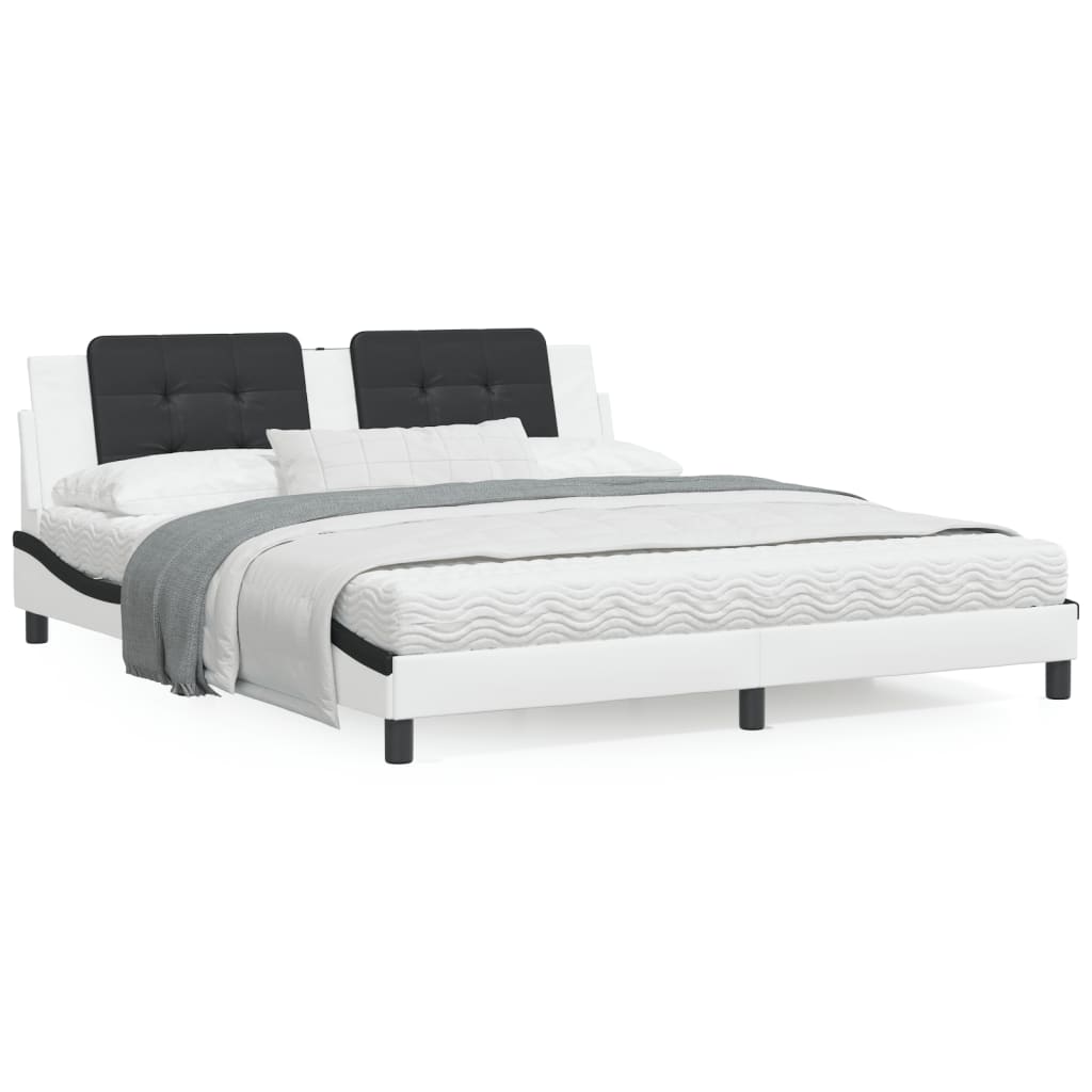 Bed frame with black and white headboard 180x200 cm in imitation leather