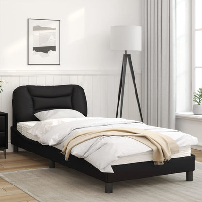 Black bed frame with headboard 90x190 cm in imitation leather