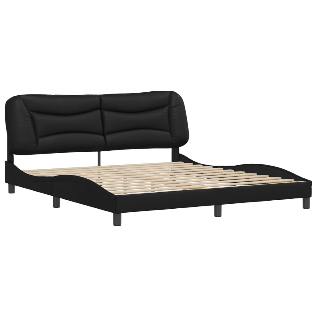 Black bed frame with headboard 180x200 cm in imitation leather