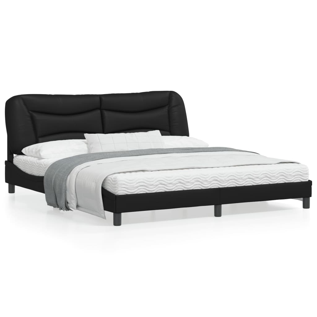 Black bed frame with headboard 180x200 cm in imitation leather