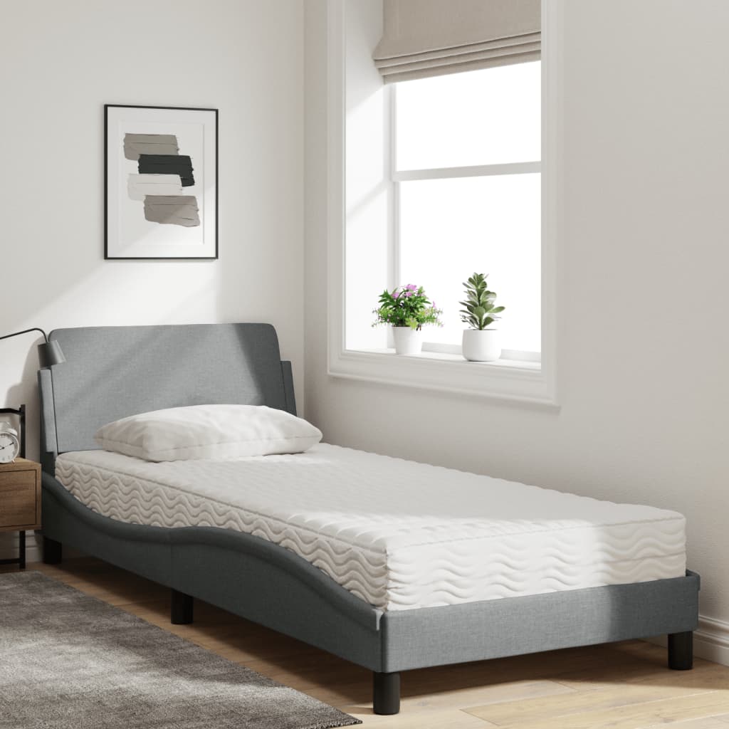 Bed with Light Gray Mattress 80x200 cm in Fabric