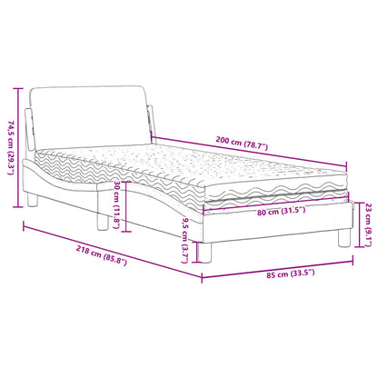 Letto con Materasso Grigio Chiaro 80x200 cm in Tessuto