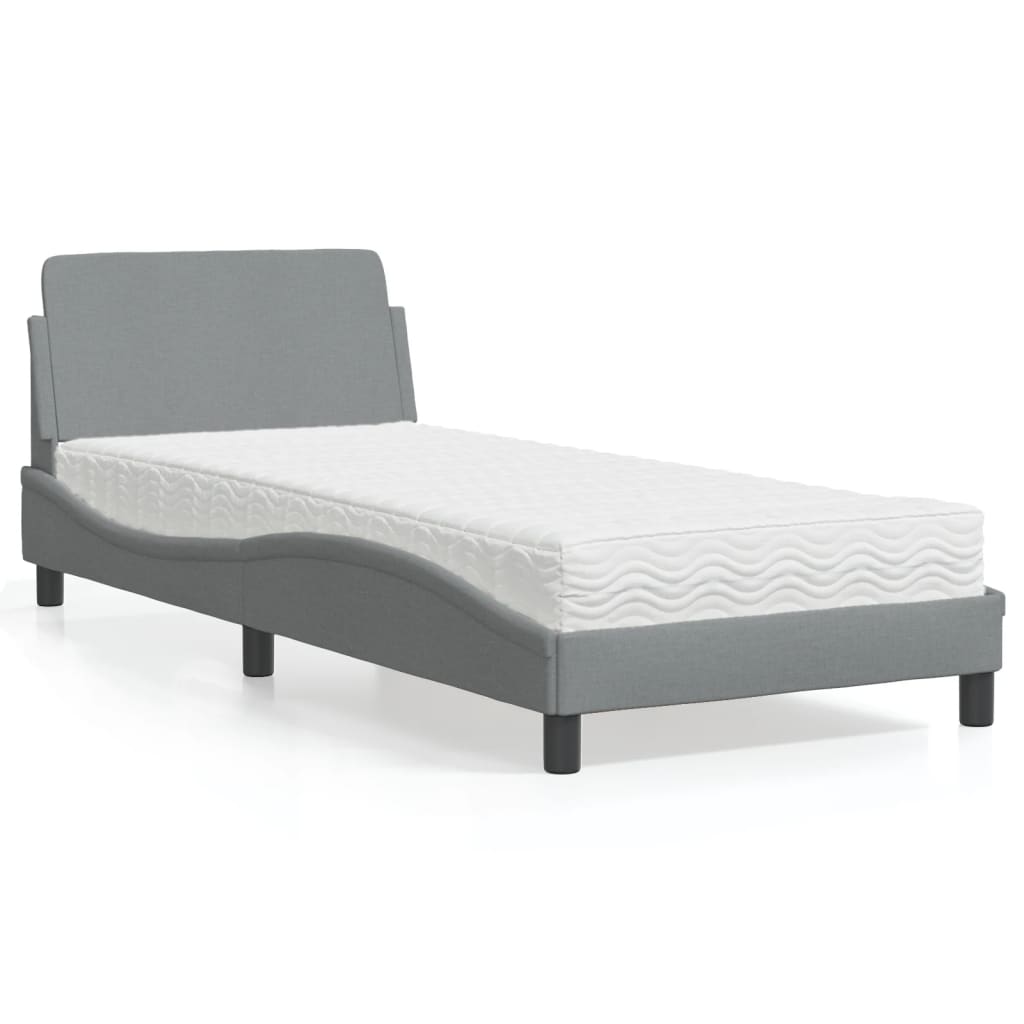 Bed with Light Gray Mattress 80x200 cm in Fabric