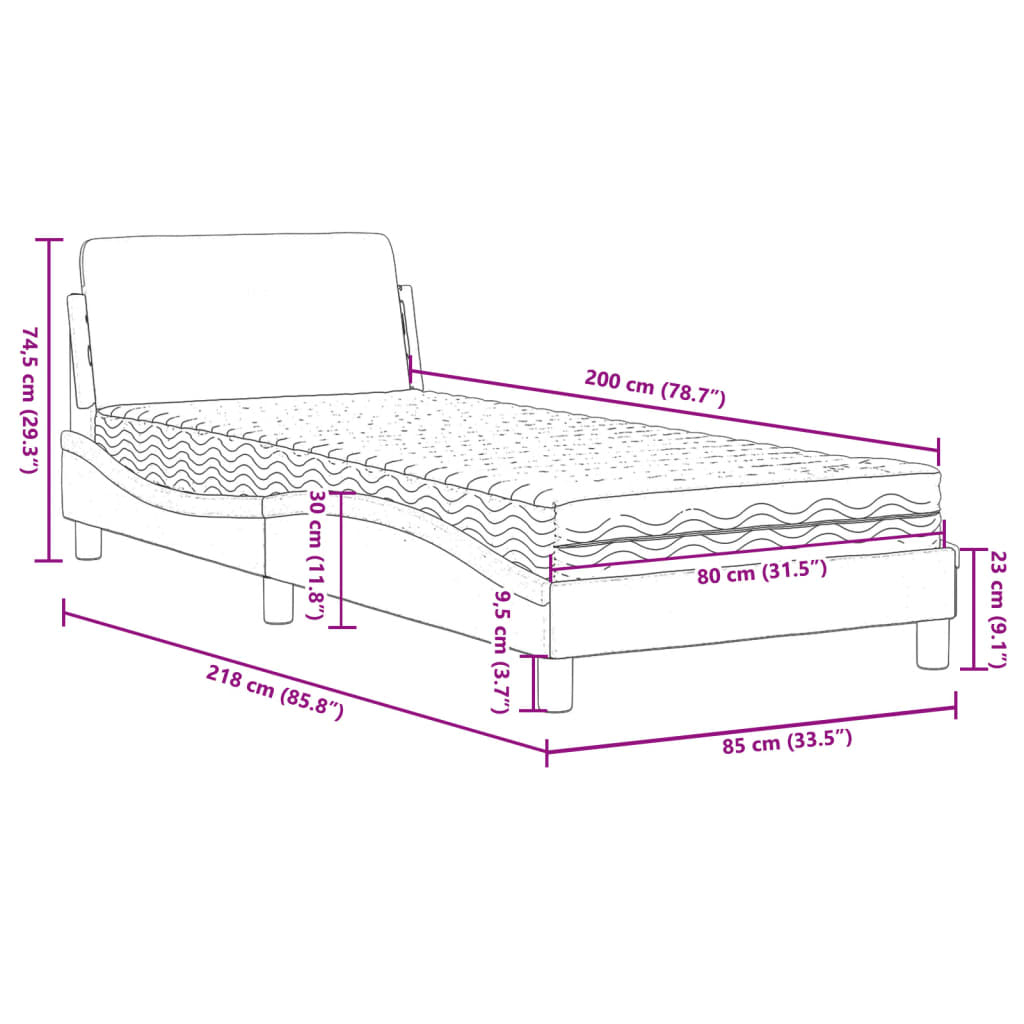 Letto con Materasso Grigio Scuro 80x200 cm in Tessuto