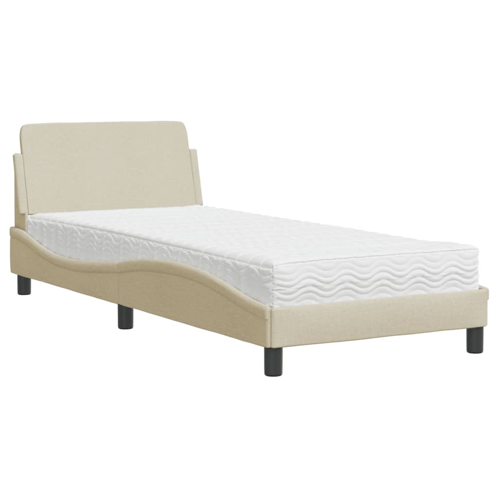 Letto con Materasso Dover Crema 80x200 cm in Tessuto - homemem39