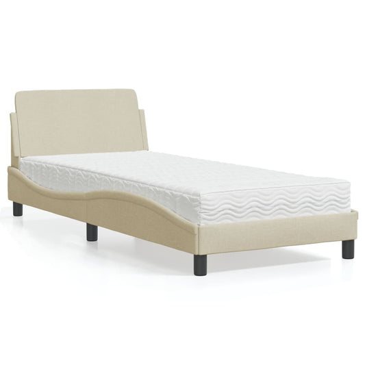 Letto con Materasso Dover Crema 80x200 cm in Tessuto - homemem39