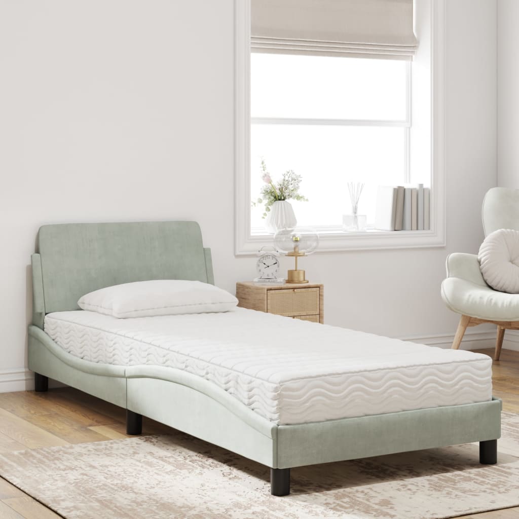 Bed with Light Gray Mattress 80x200 cm in Velvet