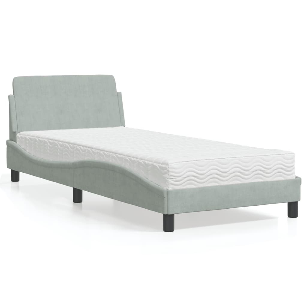 Bed with Light Gray Mattress 80x200 cm in Velvet