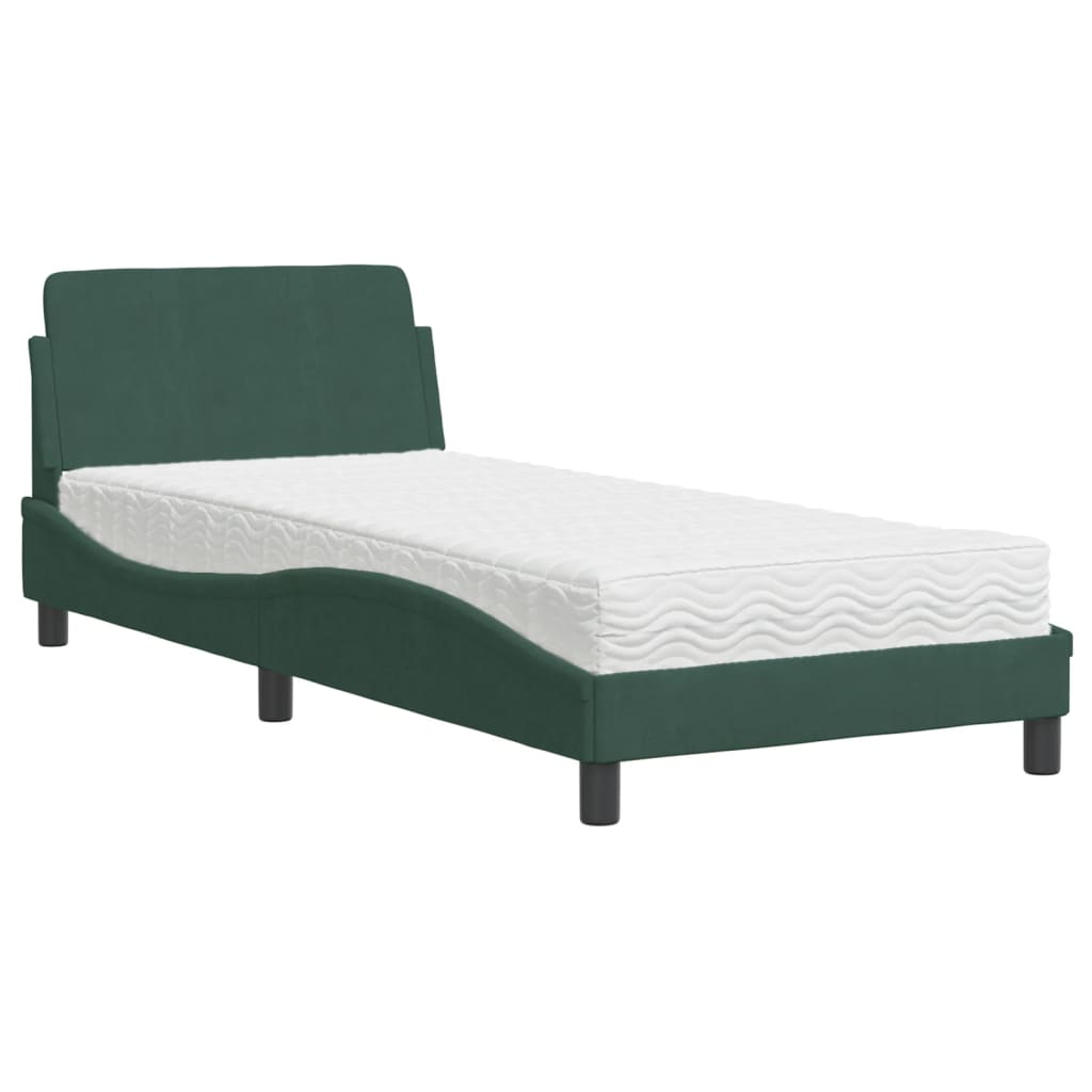 Letto con Materasso Dover Verde Scuro 80x200 cm in Velluto - homemem39