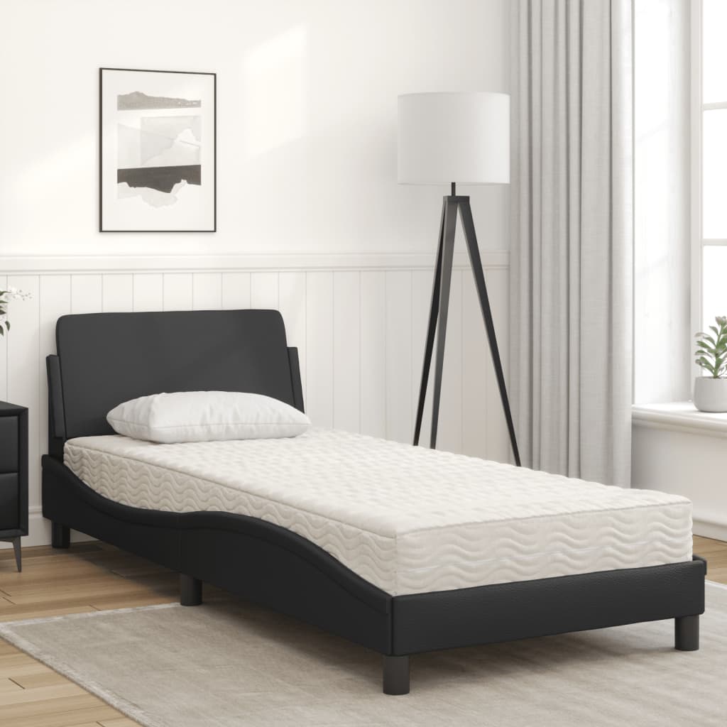 Bed with Black Mattress 80x200 cm in Faux Leather