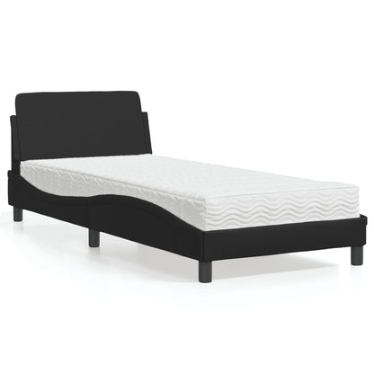 Bed with Black Mattress 80x200 cm in Faux Leather