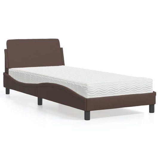 Bed with Brown Mattress 80x200 cm in Faux Leather