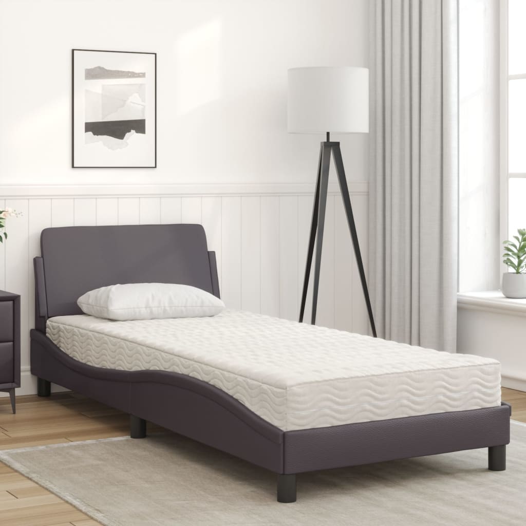 Bed with gray mattress 80x200 cm in imitation leather