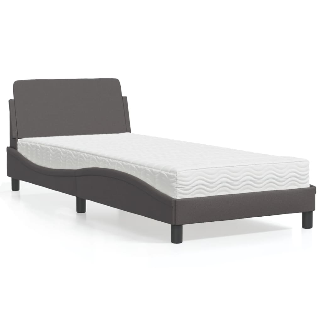 Bed with gray mattress 80x200 cm in imitation leather