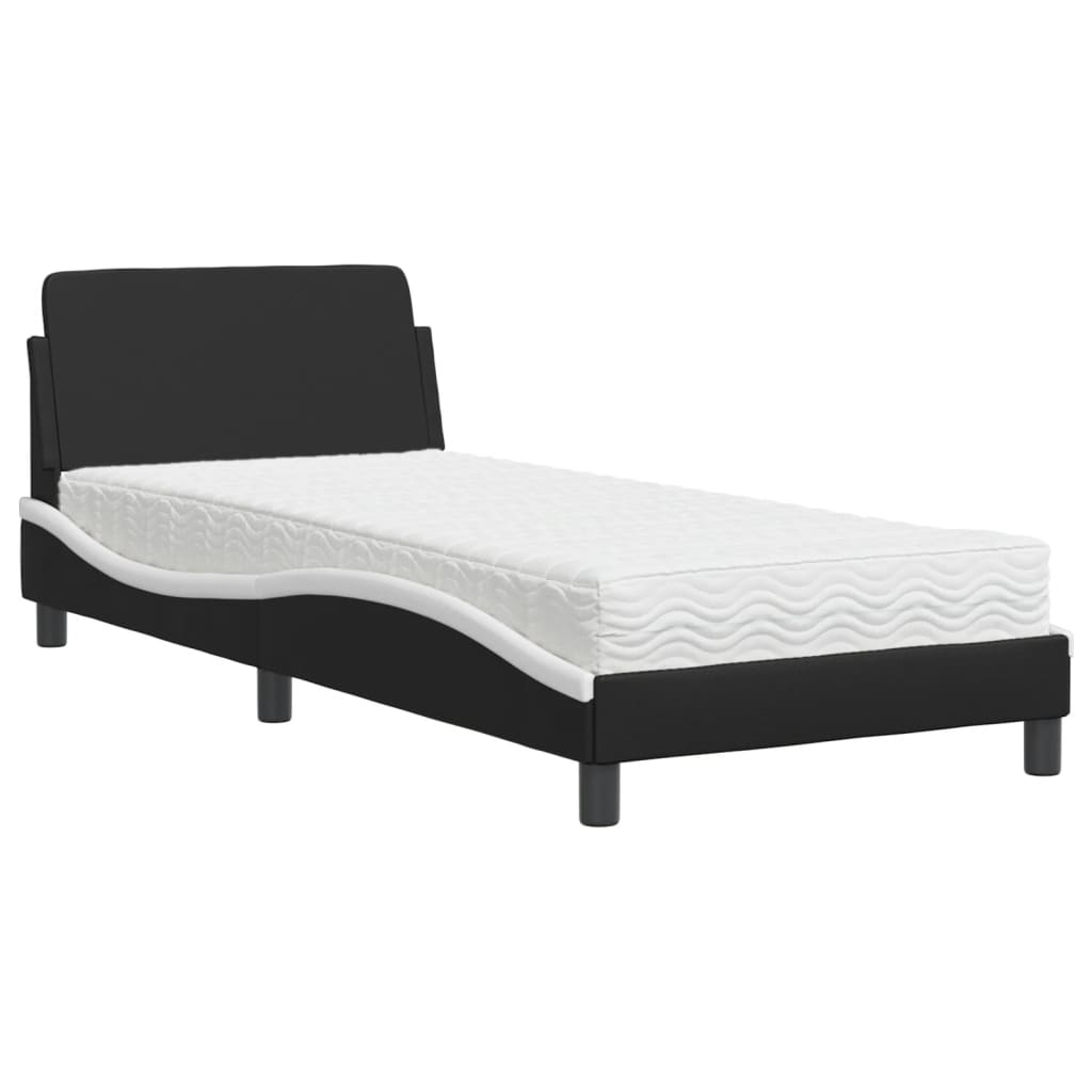 Letto con Materasso Nero e Bianco 80x200 cm in Similpelle