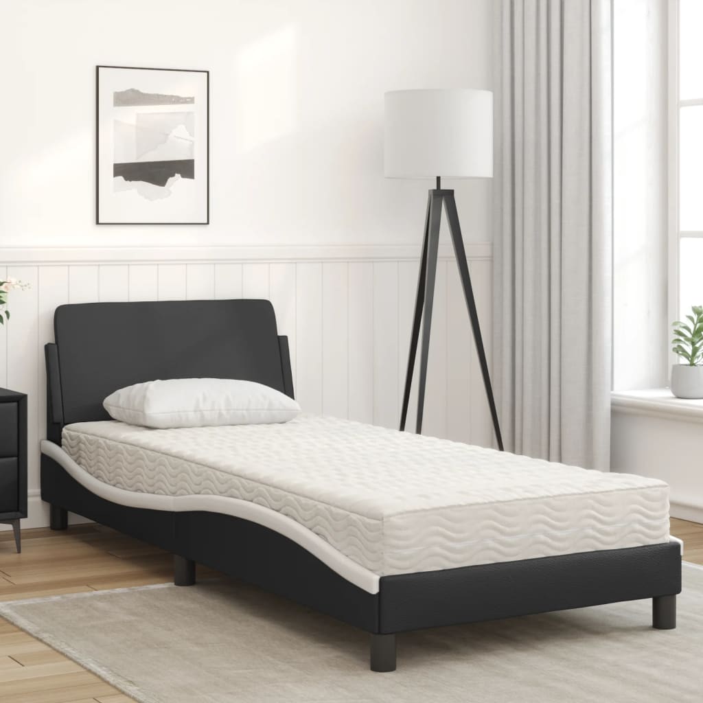 Bed with Black and White Mattress 80x200 cm in Faux Leather