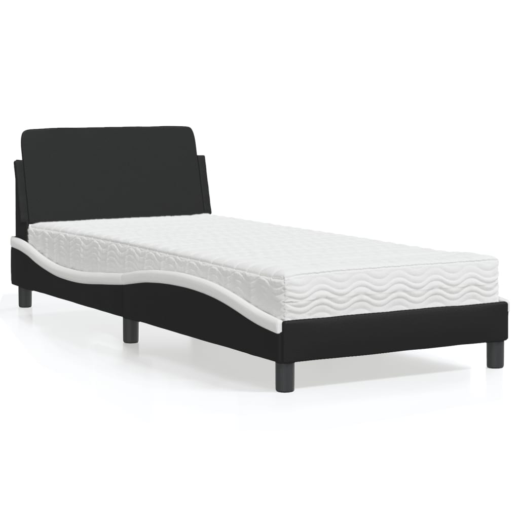 Bed with Black and White Mattress 80x200 cm in Faux Leather