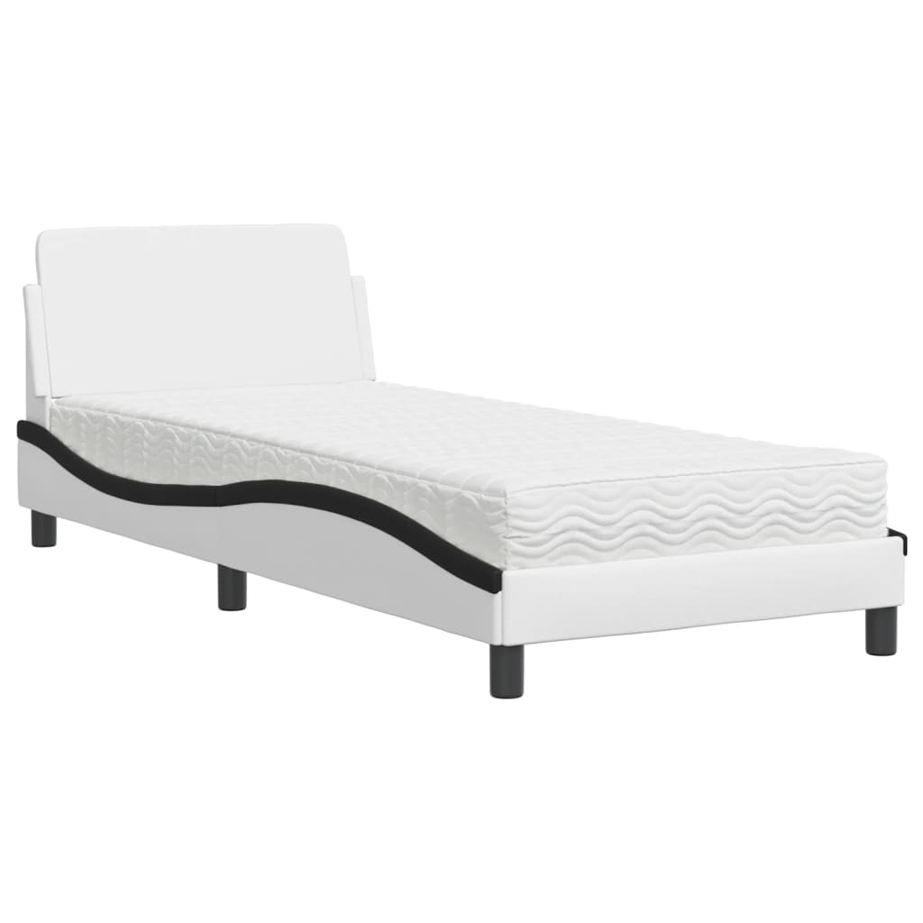 Bed with Black and White Mattress 80x200 cm in Faux Leather