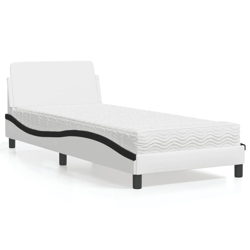 Letto con Materasso Nero e Bianco 80x200 cm in Similpelle