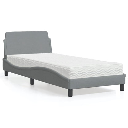 Bed with Light Gray Mattress 90x190 cm in Fabric