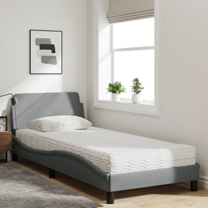 Bed with Light Gray Mattress 90x190 cm in Fabric