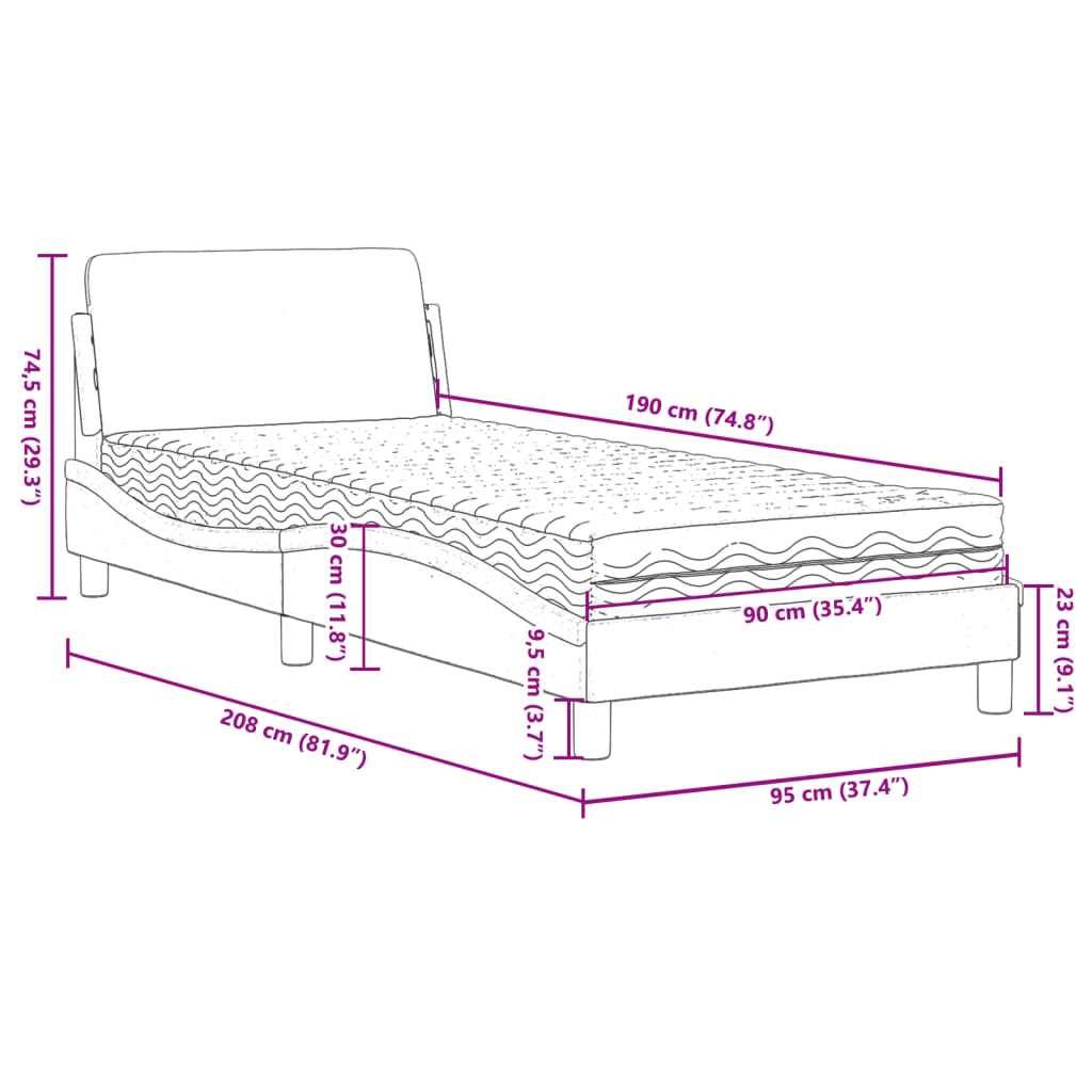 Letto con Materasso Grigio Chiaro 90x190 cm in Tessuto