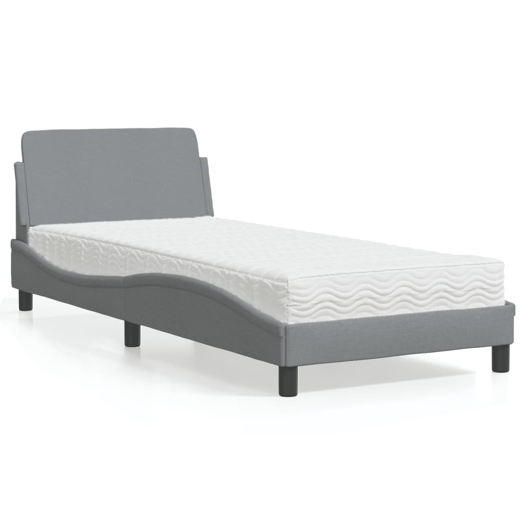 Bed with Light Gray Mattress 90x190 cm in Fabric