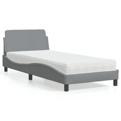 Letto con Materasso Grigio Chiaro 90x190 cm in Tessuto