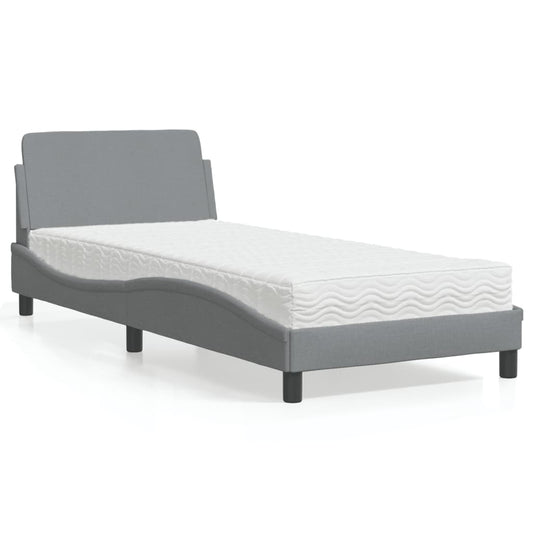 Bed with Light Gray Mattress 90x190 cm in Fabric