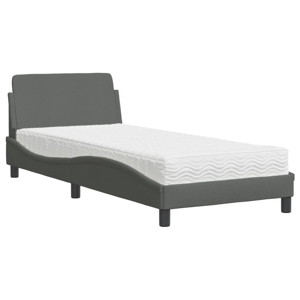 Bed with Dark Gray Mattress 90x190 cm in Fabric