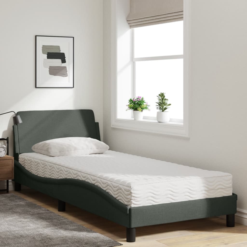 Bed with Dark Gray Mattress 90x190 cm in Fabric