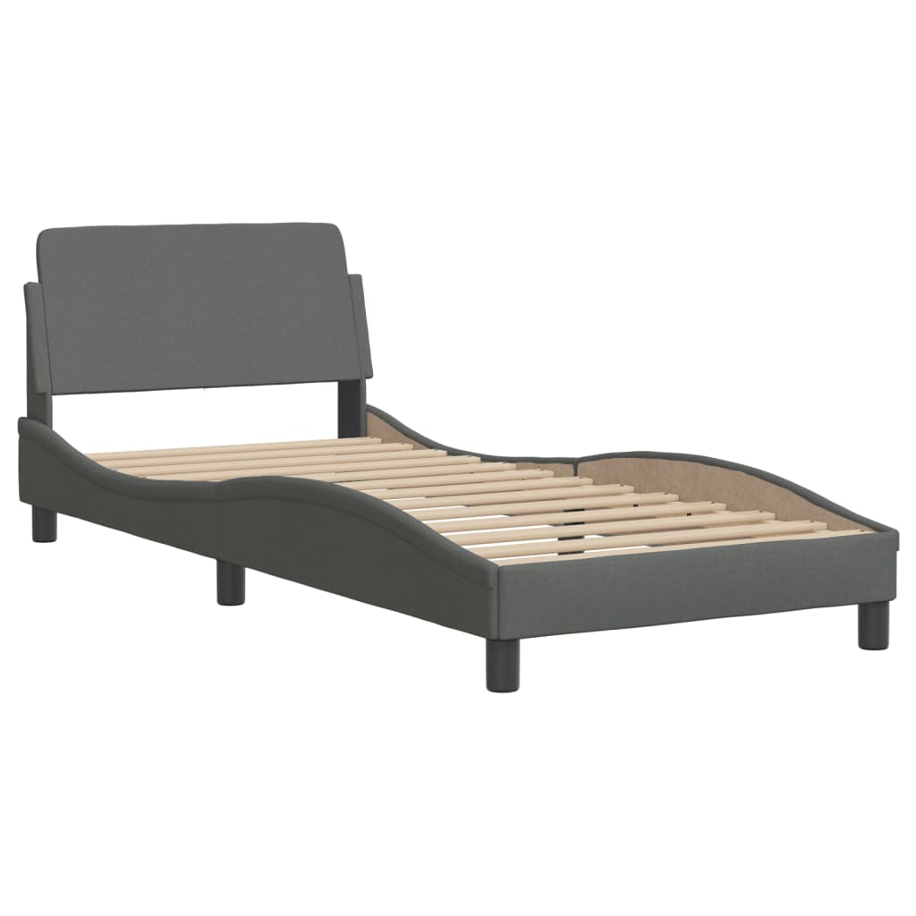 Bed with Dark Gray Mattress 90x190 cm in Fabric