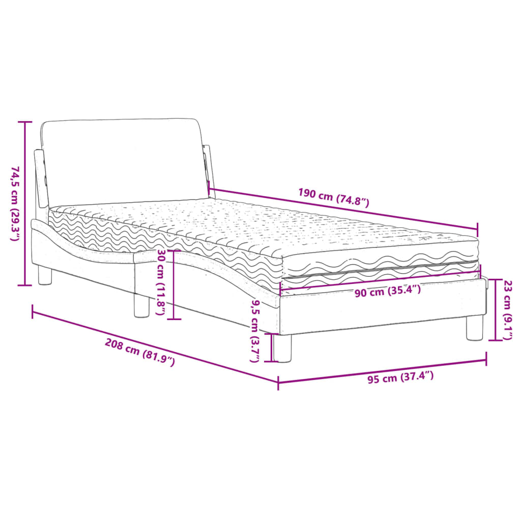 Letto con Materasso Marrone Scuro 90x190 cm in Tessuto