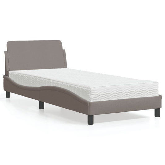 Bed with Dove Gray Mattress 90x190 cm in Fabric