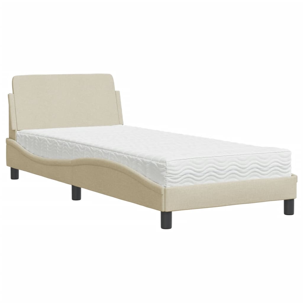 Letto con Materasso Dover Crema 90x190 cm in Tessuto - homemem39