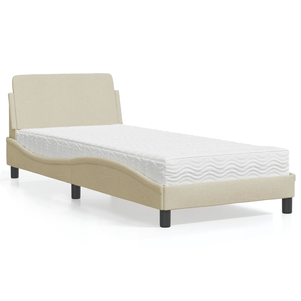 Letto con Materasso Dover Crema 90x190 cm in Tessuto - homemem39