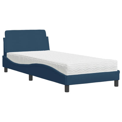 Bed with Blue Mattress 90x190 cm in Fabric